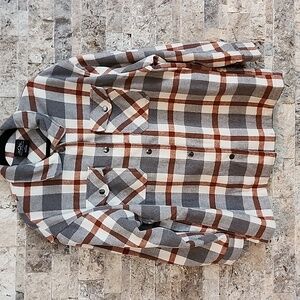 HFX Brown Gray Plaid  Button Closure Jacket